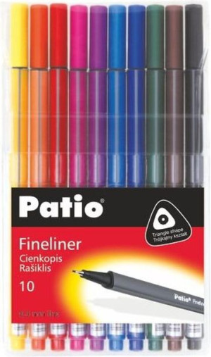 Trójkątne cienkopisy w etui 0,4 mm 10 kolorów Patio