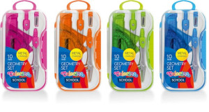 Zestaw przyborów geometrycznych do szkoły 10el. 4 KOLORY Colorino