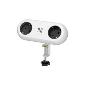 Gniazdo meblowe z uchwytem montażowym,  ładowarką USB, 2 gniazda 2P+Z (Schu