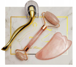 Zestaw Gua Sha Roller Kwarcowy, Kamień Dermaroller