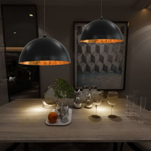 Lampy sufitowe, 2 szt., czarno-złote, półkoliste, 50 cm, E27