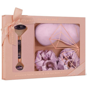 CRYSTALLOVE Amethyst home SPA set – roller z ametystu + opaska z jedwabiu +