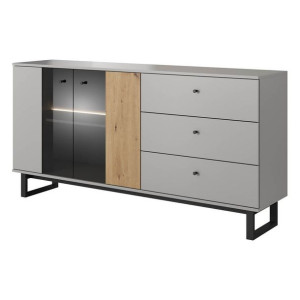 Komoda Witryna (f) Avio 175 2w3s Szary Platynowy / Dąb Artisan
