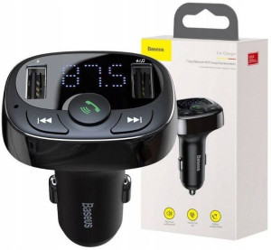 Transmiter FM Bluetooth MP3 Baseus +Ładowarka 2xUSB 2.4A Micro SD czarny