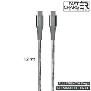 PURO Fabric K2 - Kabel w oplocie heavy duty USB-C na USB-C, 1,2 m (Space Gr