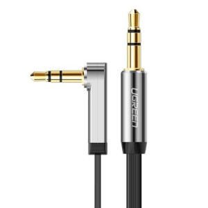 Ugreen płaski kątowy kabel przewód audio AUX 3,5 mm mini jack 0,5 m czarny