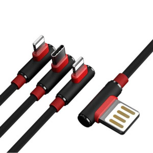 Proda Sparta kątowy kabel 3w1 USB - 2x Lightning / USB Typ C 5A 1m czarny (