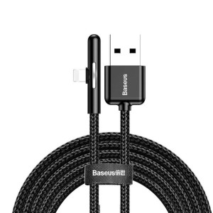 Baseus kątowy nylonowy kabel przewód USB Lightning dla graczy 1.5A 2m czarn