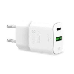 PURO White Mini Fast Travel Charger - Ładowarka sieciowa USB-A + USB-C Powe