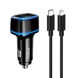 Ładowarka Samochodowa 20W 3A USB-C PD + USB QC3.0 + Kabel (Lightning na USB