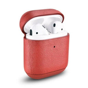 iCarer Leather Nappa etui z naturalnej skóry do AirPods 2 / AirPods 1 czerw