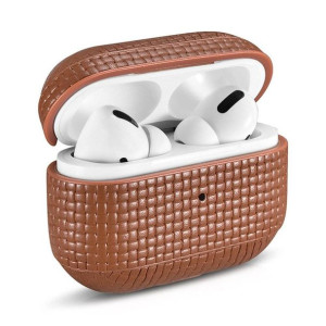 iCarer Leather Woven etui z naturalnej skóry do AirPods Pro brązowy (WMAP00