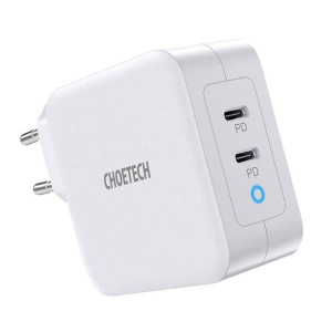 Choetech GaN szybka ładowarka 2x USB Typ C Power Delivery 3.0 QuickCharge 3