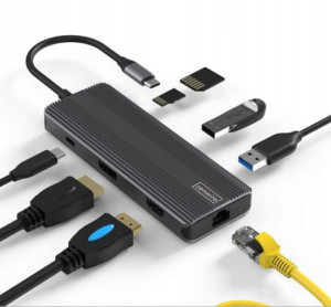 ADAPTER HUB 8w1 USB-C HDMI Display Port SD  HDMI 4K  USB 3.0 Gigabit Ethern