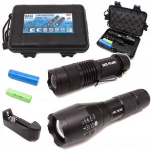 2x Latarka Taktyczna Aku Zoom Led Cree T6 Zestaw