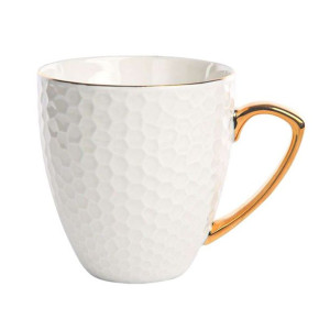 Kubek porcelanowy w plastry miodu ze złotym uchem Honey 430 ml