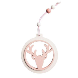 Zawieszka Drewniana Renifer Śr. 9 Cm Różowa