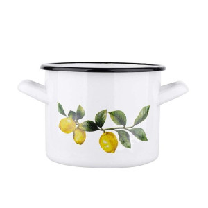Garnek emaliowany Silesia Rybnik biały, dekoracja Lemon / Cytryny 4,4 l