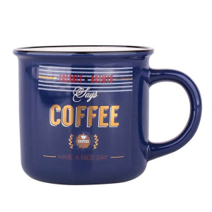 Kubek porcelanowy do granatowy 300 ml, dekoracja Retro Coffee