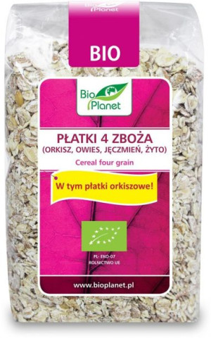 Lumarko Płatki 4 Zboża (Orkisz, Owies, Jęczmień, Żyto) Bio 300 G!