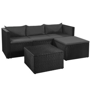 3-cz. zestaw wypoczynkowy do ogrodu, rattan PE, czarny i szary