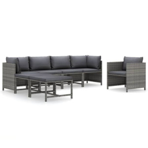 7-cz. zestaw wypoczynkowy do ogrodu, poduszki, rattan PE, szary