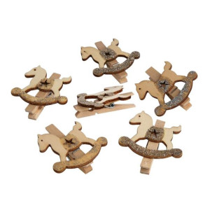 Kpl. 6 Klamerek Drewnianych Koniki 4x4,5 Cm Bz