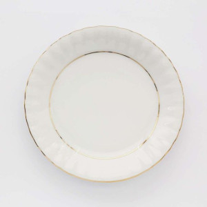 Talerz deserowy porcelanowy Chodzież Iwona Złoty Pasek biały 17 cm