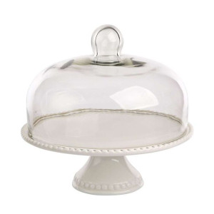 Patera na ciasto i tort z kloszem na nóżce porcelanowa 27,5 x 26 cm