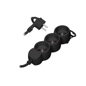 Przedłużacz 3-krotny 2P+Z, 1,5m H05VV-F 3x1,0mm? , Imax 10A, płaska wtyczka