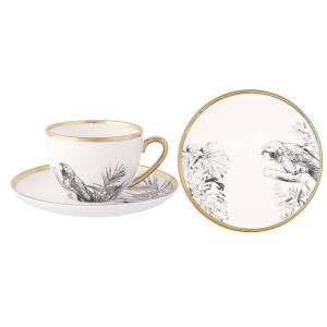 Filiżanka do kawy i herbaty porcelanowa ze spodkiem i talerzykiem deserowym
