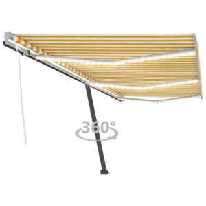 Ręcznie zwijana markiza z LED, 600x350 cm, żółto-biała