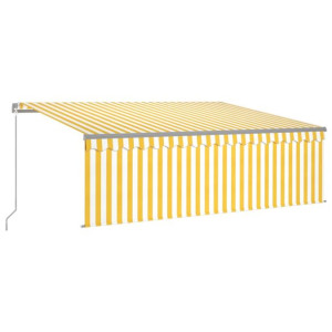 Ręcznie zwijana markiza z zasłoną i LED, 4,5x3 m, żółto-biała