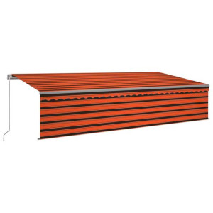 Ręcznie zwijana markiza z zasłoną i LED, 6x3 m, pomarańcz-brąz
