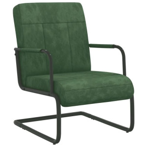 Krzesło wspornikowe, ciemnozielone, obite aksamitem