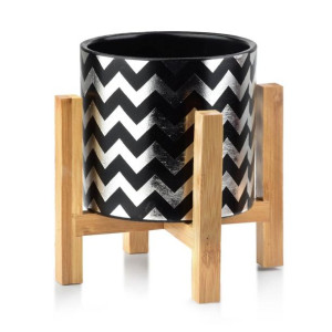 Doniczka Ava Zigzag Silver and Black