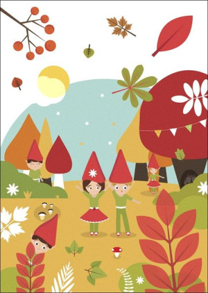 Zaczarowany las jesień krasnoludki - plakat 50x70 cm