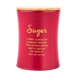 Puszka / pojemnik na cukier z pokrywą bambusową czerwony, dek. SUGAR
