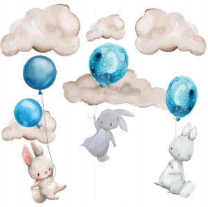 BALONY Króliczki Naklejki na ścianę 57x114 8 sztuk