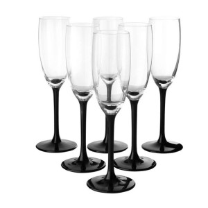 Kieliszki do szampana Onyx z czarną nóżką 180 ml, komplet 6 szt.