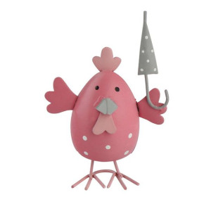 Figurka Metalowa Kurka Różowa Z Parasolką 7x9 Cm