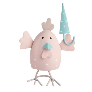Figurka Metalowa Kurka Jasnoróżowa Z Parasolką 7x9 Cm