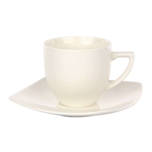 Filiżanka do kawy i herbaty porcelanowa ze spodkiem Karolina Hiruni kremowa
