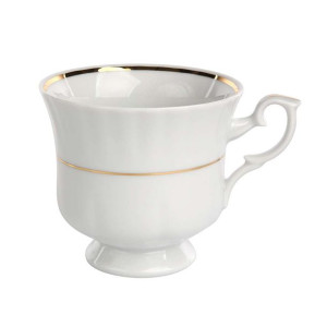 Filiżanka do kawy i herbaty porcelanowa Chodzież Iwona Złoty Pasek biała 22