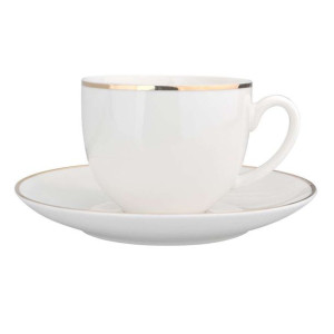 Filiżanka do kawy ze spodkiem porcelna kremowa  Bella Złota Linia