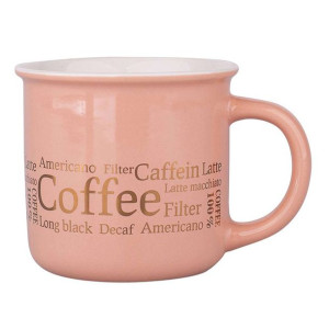 Kubek porcelanowy pudrowy róż 300 ml, dekoracja Coffee