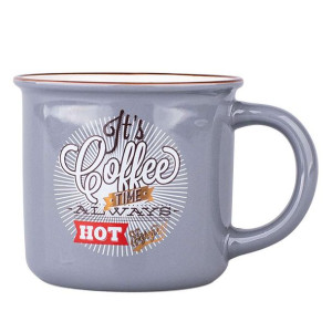 Kubek porcelanowy szary 300 ml, dekoracja Retro Coffee