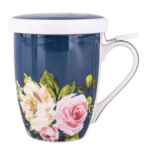 Kubek z zaparzaczem i pokrywką porcelanowy / sitko stalowe Amelia 300 ml gr