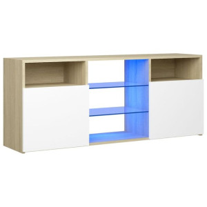 Szafka TV z oświetleniem LED, biel i dąb sonoma, 120x30x50 cm