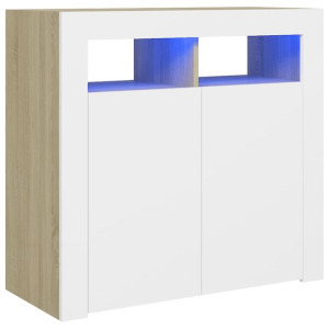 Szafka z oświetleniem LED, biel dąb sonoma, 80x35x75 cm